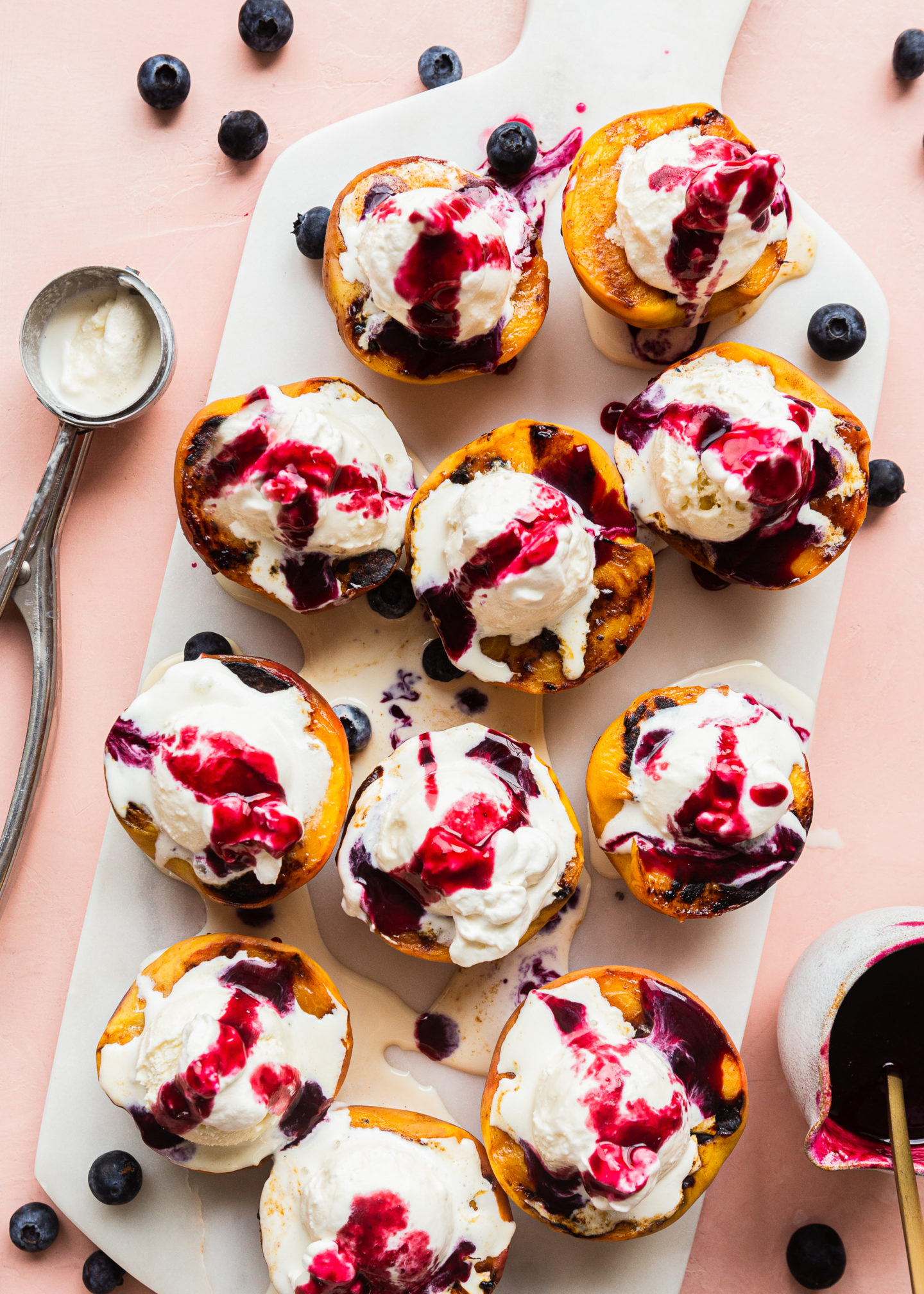 Peach and Blueberry Ice Cream Sundaes with Cinnamon