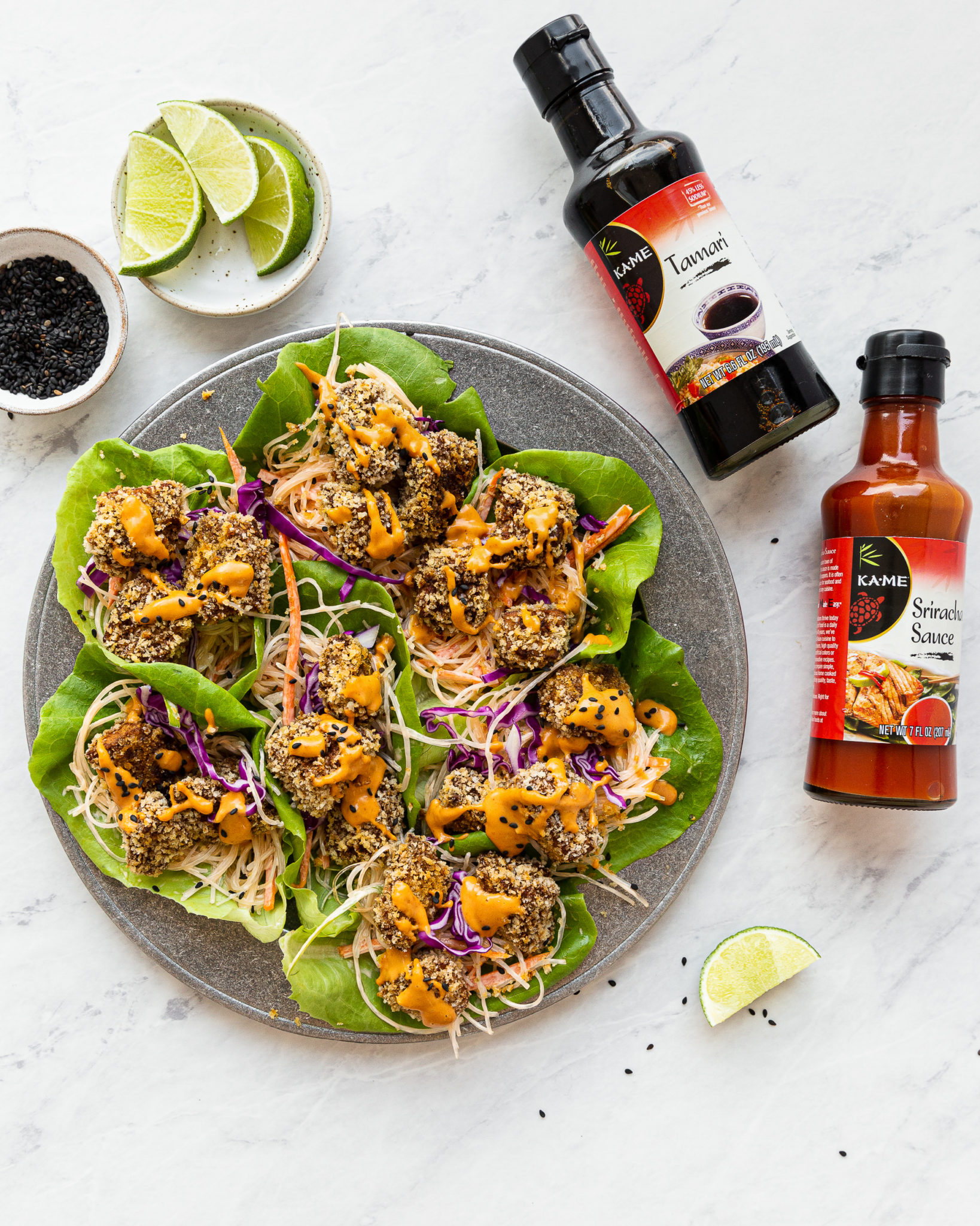 Crispy 5 Spice Tofu Lettuce Wraps with a Noodle Cabbage Slaw rachel
