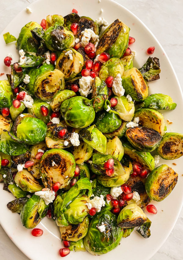 Cumin Brussel Sprouts with Feta and Pomegranate