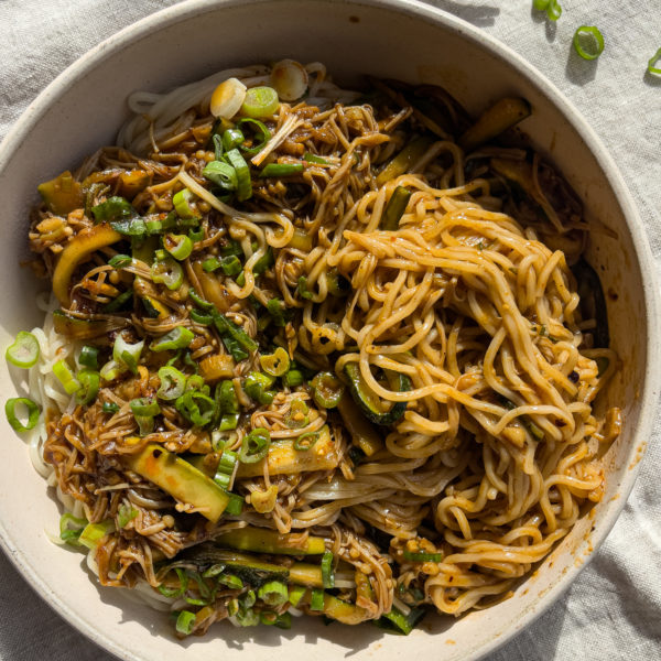Noodles with Enoki Mushroom Sauce and Scallions